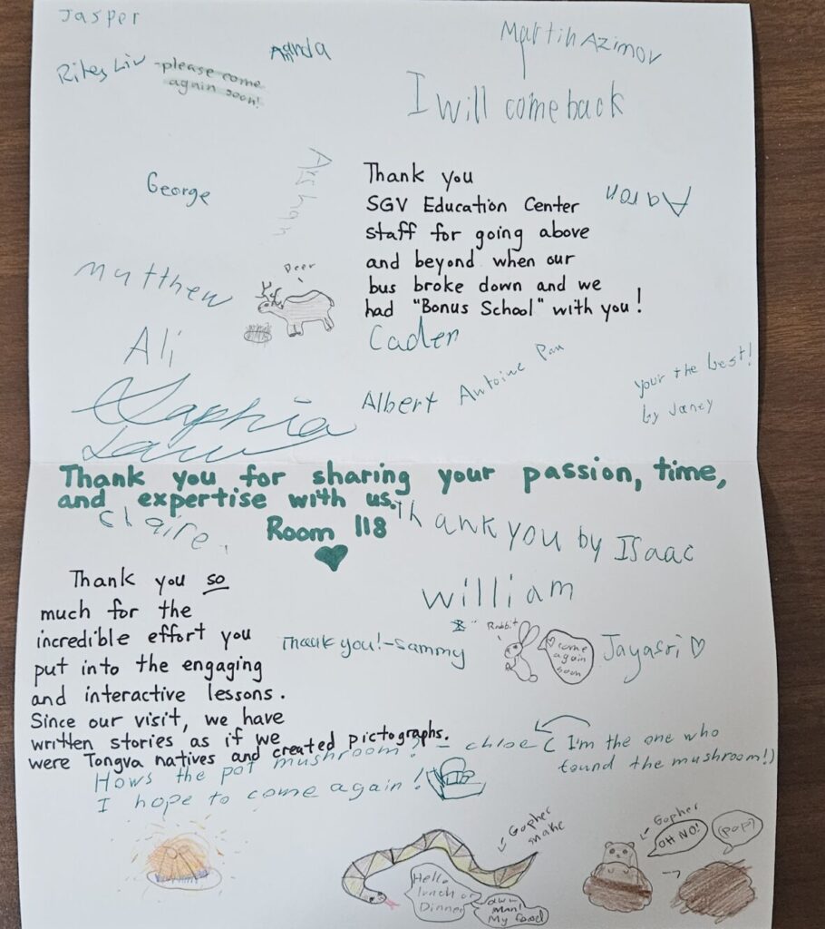 A white Thank You Note is depicted with a message from the students of Room 118, 3rd Grade, Hugo Reid Elementary.